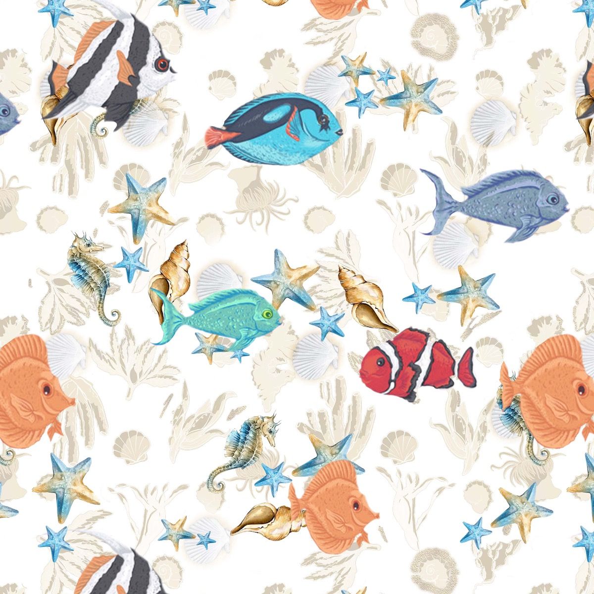 44" Wide 100% Cotton No Stretch Quilting Fabric-Printed Designs for Sewing, Clothing, Crafts, Accessories, Home Decor,  and DIY Projects (Quilting Fabric- Under Water Collection)