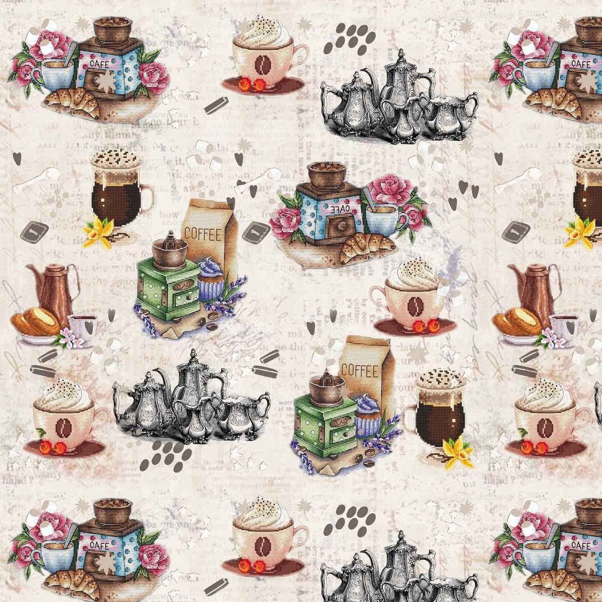 44" Wide 100% Cotton No Stretch Quilting Fabric-Printed Designs for Sewing, Clothing, Crafts, Accessories, Home Decor,  and DIY Projects (Quilting Fabric- Coffee Shop Collection)