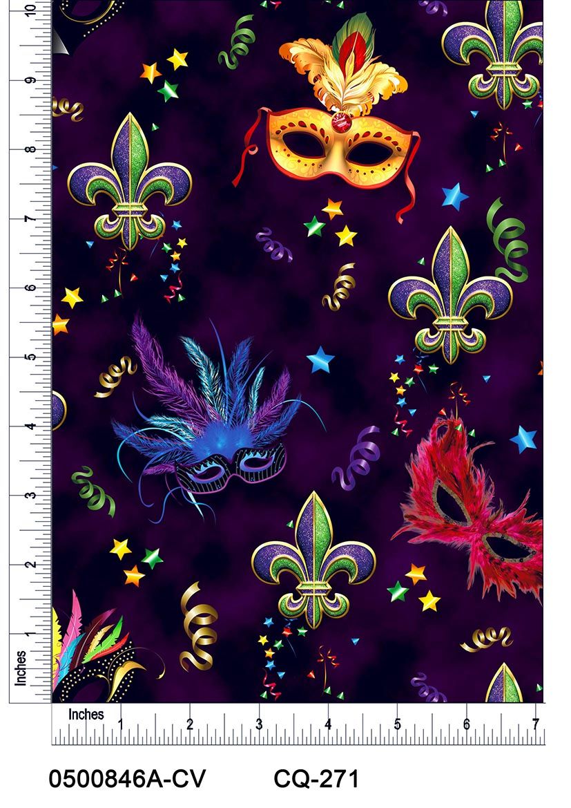 44" Wide 100% Cotton No Stretch Quilting Fabric-Printed Designs for Sewing, Clothing, Crafts, Accessories, Home Decor, and DIY Projects (Quilting Fabric- Mardi Gras Collection)