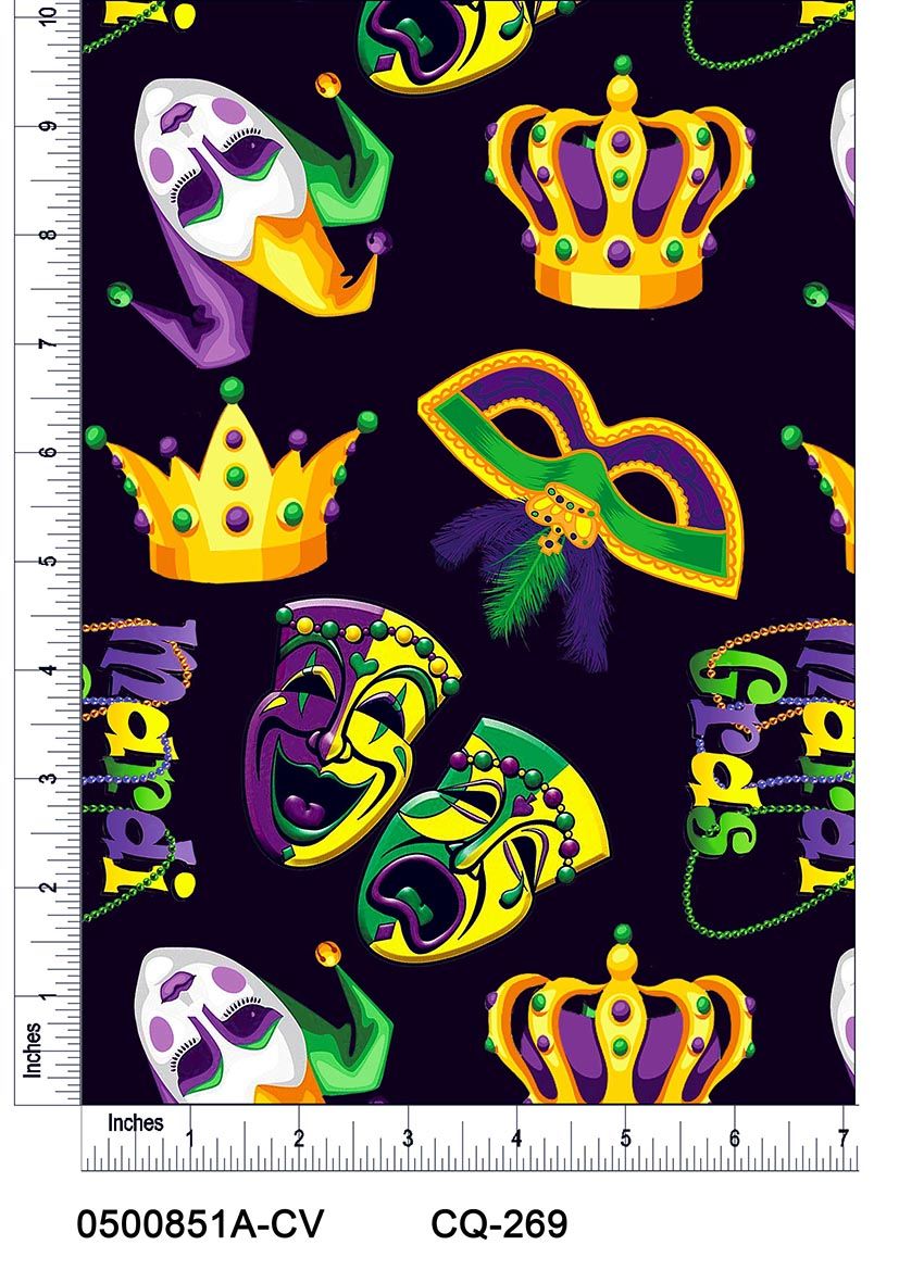 44" Wide 100% Cotton No Stretch Quilting Fabric-Printed Designs for Sewing, Clothing, Crafts, Accessories, Home Decor, and DIY Projects (Quilting Fabric- Mardi Gras Collection)