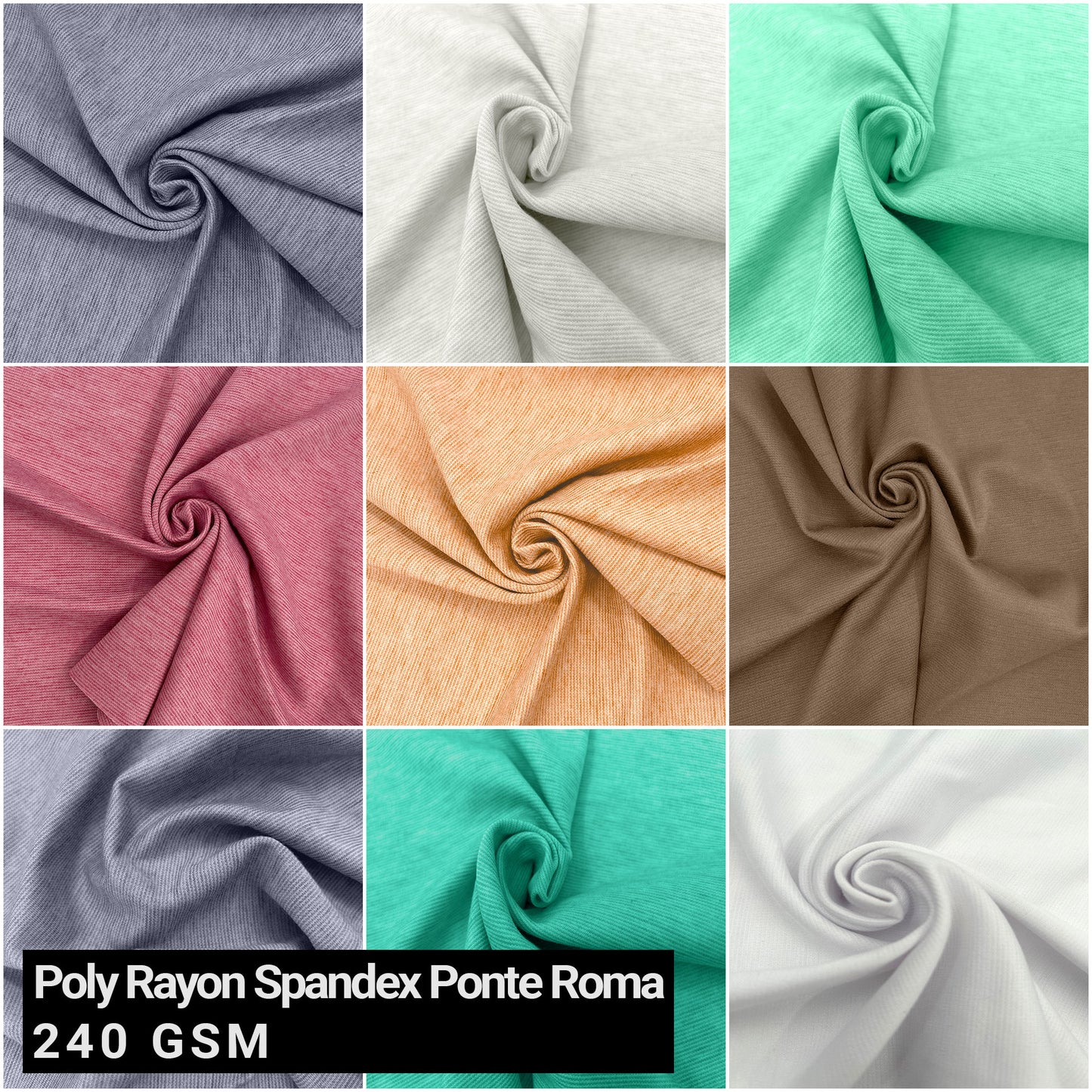 Multicolor Apparel, Dresses, Skirts, Uniforms & DIY Fabric By The Yard - 60" Wide Poly Rayon Spandex Ponte Roma Knit - 240 GSM, Heavyweight, Breathable, 2-Way Stretch - (SKU 410)