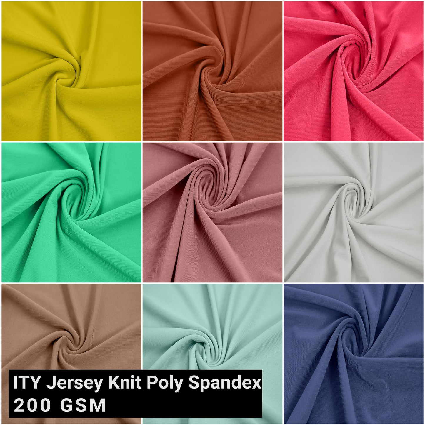 Multicolor for Apparel, Active and Sports Wear, Leggings, Pants, Drapery, Accessories, DIY Projects Fabric by the Yard- 200 GSM, 60" Wide ITY Jersey Knit Poly Spandex, Medium Weight, 2 Way Stretch - SKU 450
