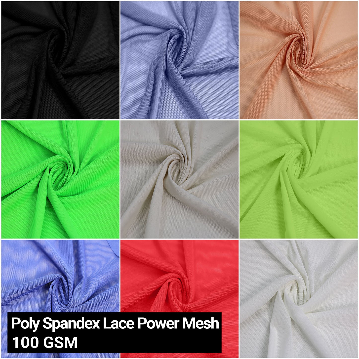 Multicolor for Apparel, Headbands, Bridal Wear & Accessories Fabric by the Yard (100 GSM) - 60" Wide Poly Spandex Lace Power Mesh, Lightweight, 4-Way Stretch, Breathable - SKU - 453