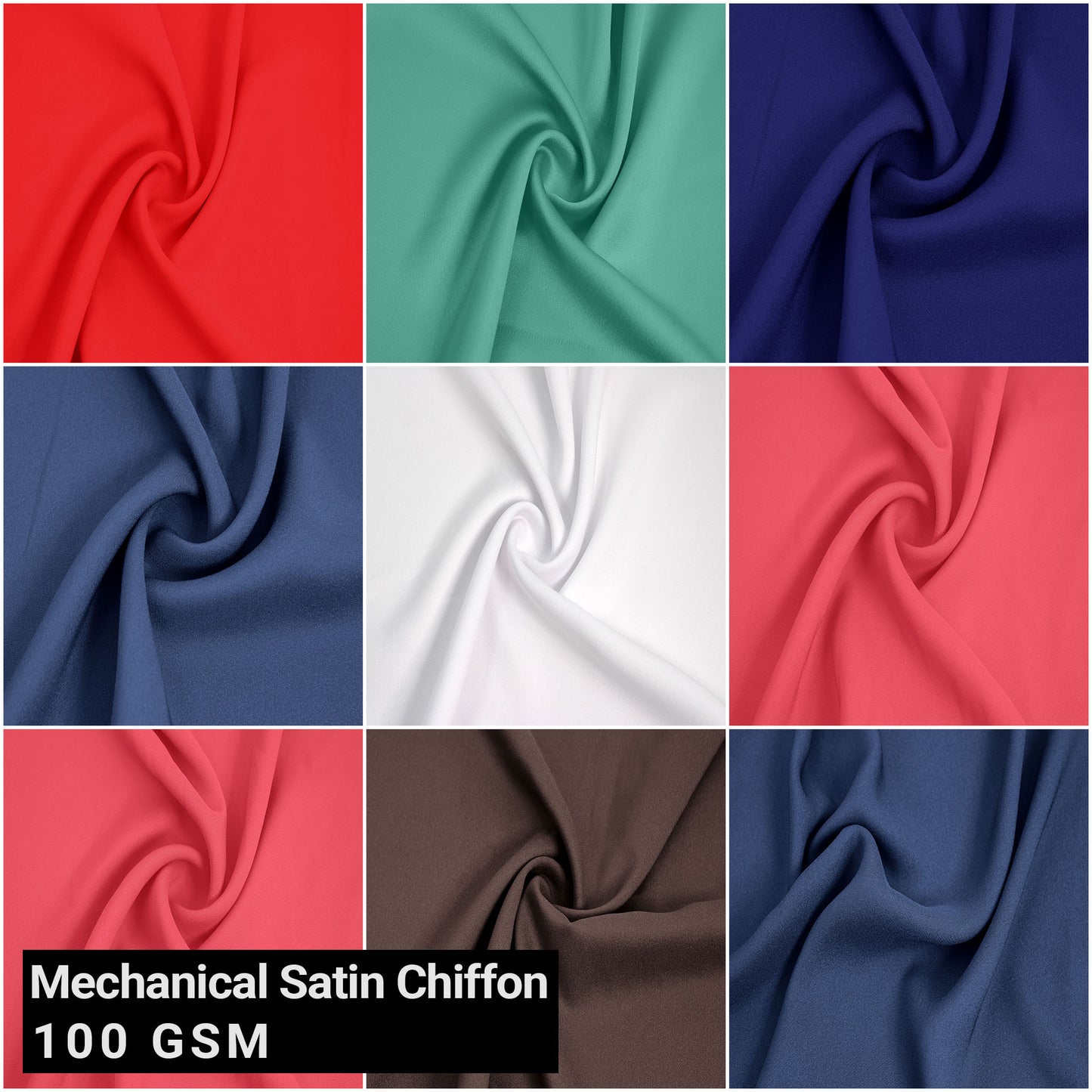 Multicolor Dresses, Scarves, Blouses & DIY Fabric By The Yard - 58" Wide 100% Poly Mechanical Satin Chiffon-Crepe - 100 GSM, Lightweight, Anti wrinkle, Non-Stretch - (SKU 456)