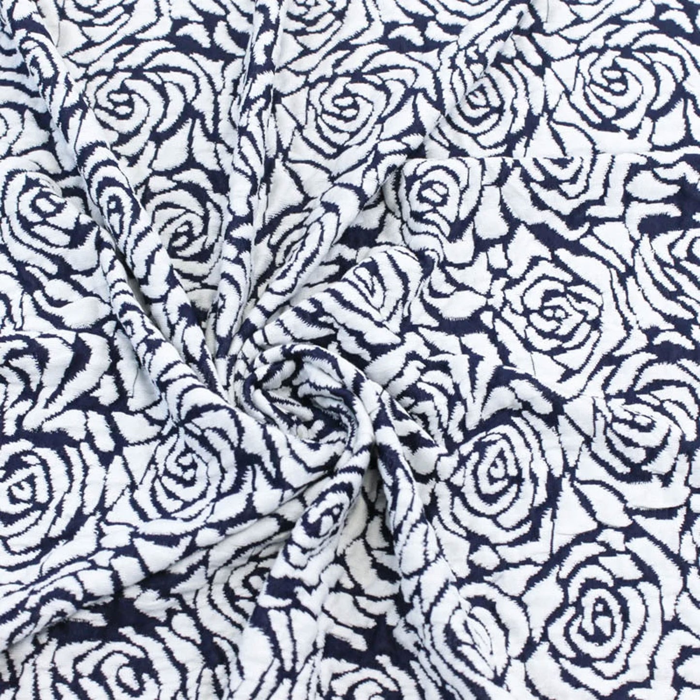 60" Navy/Offwhite Jacquard Fabric by the Yard - 205GSM, MediumWeight, 2-Way Stretch,Breathable- Apparel,Knit Sweater, Home, Draperies, Upholstery,Crafts & DIY (SKU-478)