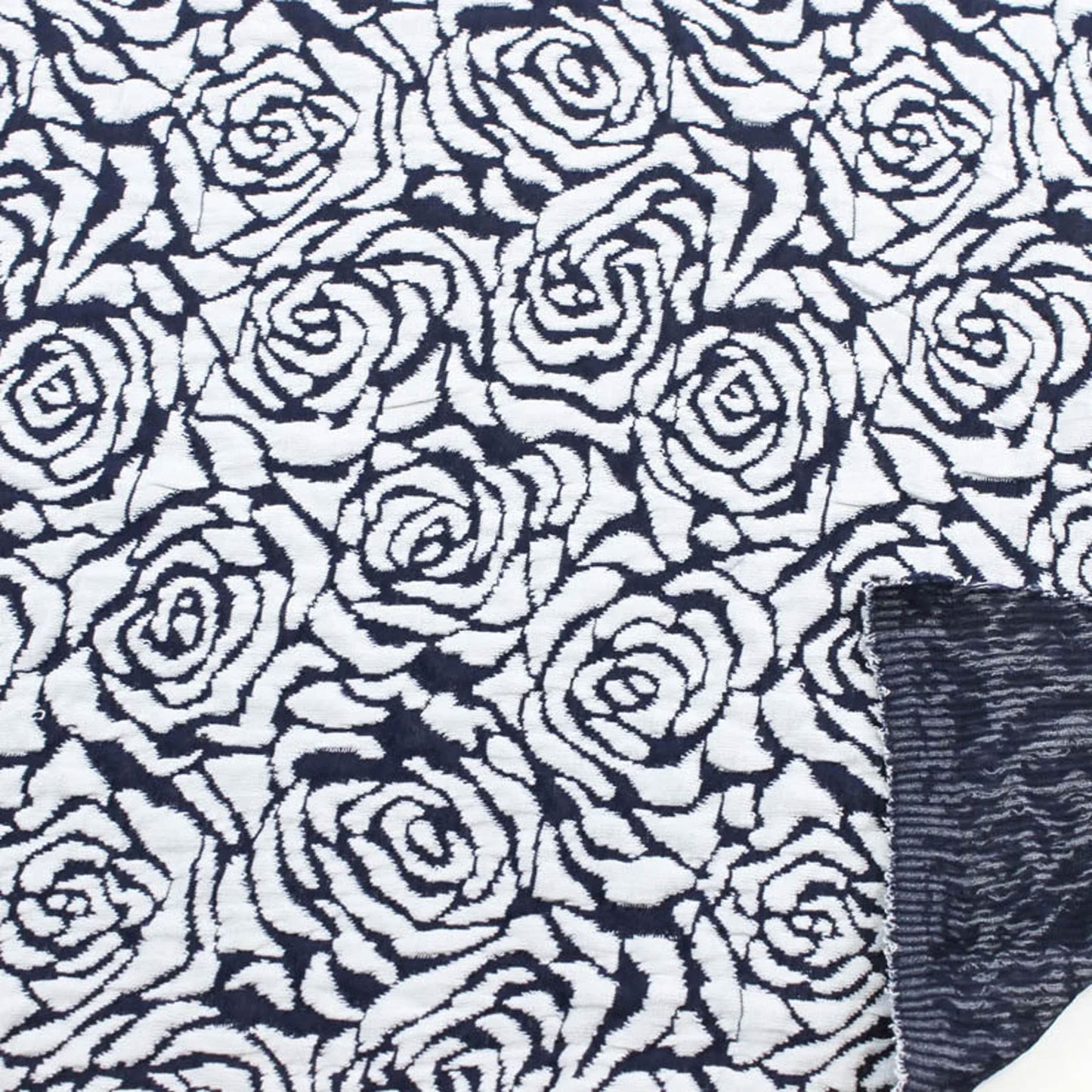 60" Navy/Offwhite Jacquard Fabric by the Yard - 205GSM, MediumWeight, 2-Way Stretch,Breathable- Apparel,Knit Sweater, Home, Draperies, Upholstery,Crafts & DIY (SKU-478)