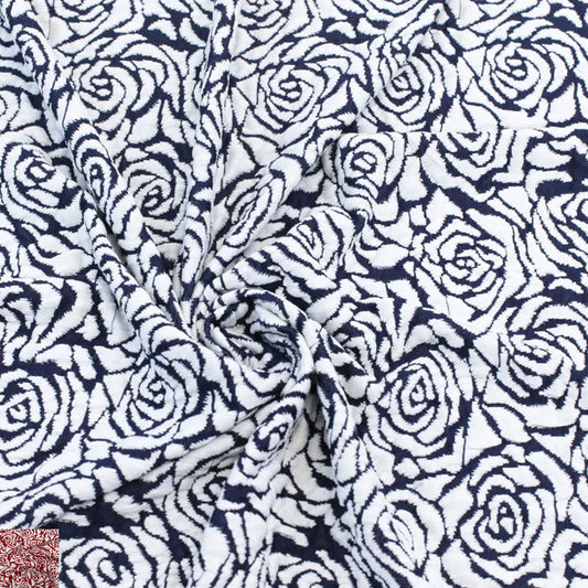 60" Navy/Offwhite Jacquard Fabric by the Yard - 205GSM, MediumWeight, 2-Way Stretch,Breathable- Apparel,Knit Sweater, Home, Draperies, Upholstery,Crafts & DIY (SKU-478)