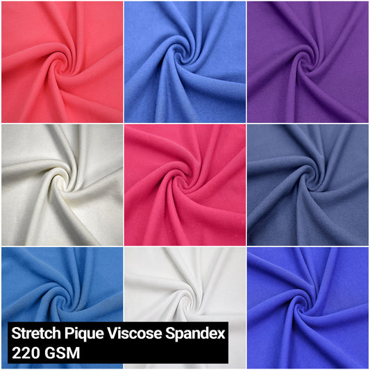 Multicolor Apparel, dresses, sweater, home decor and DIY Fabric By The Yard - 63" Wide Pique Viscose Spandex - 220GSM, Medium Weight, Breathable, 4-Way Stretch - (SKU 507)