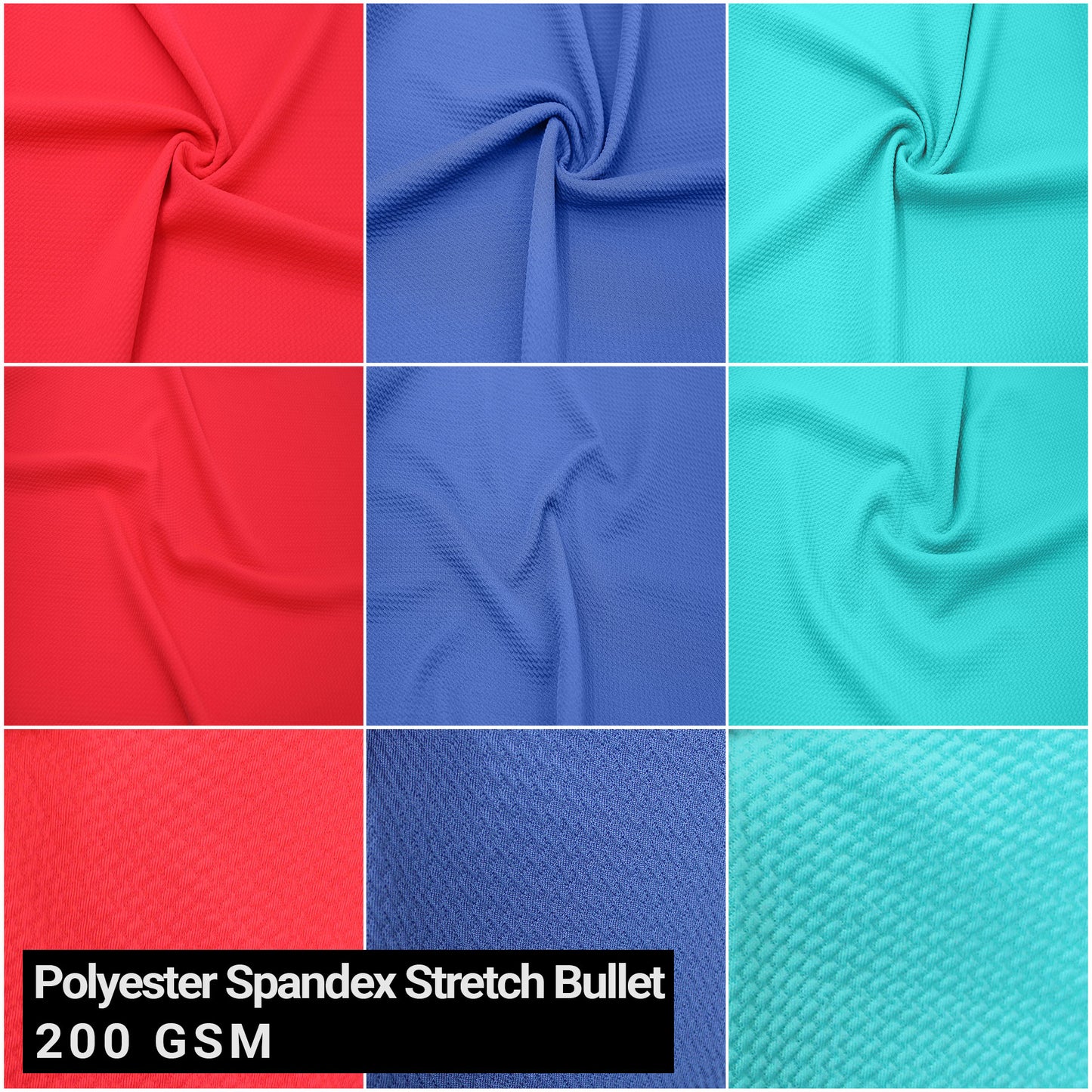Multicolor Sewing, Apparel, Decorations, Events, Backdrops, Headbands, Accessories, and DIY Fabric By The Yard - 59" Wide Polyester Spandex Stretch Bullet- 200 GSM, Mediumweight,Breathable and Soft, Minimal Stretch - (SKU 508)