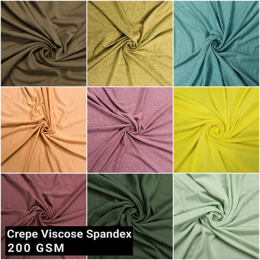 Multicolor For Dresses, Pants, Tops, Costumes & DIY Sewing Projects Fabric by the Yard - 60" Wide Crepe Viscose Spandex - 220 GSM, Medium-weight, 2-Way Stretch - (SKU 550)