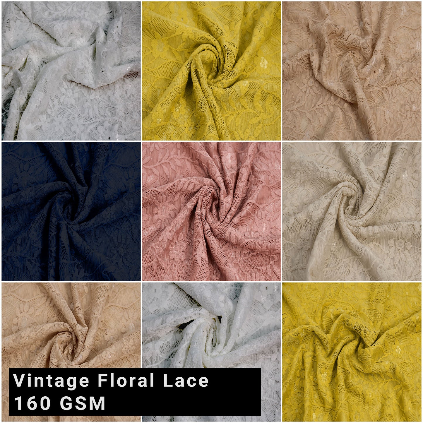 Multicolor for Bridal Gowns, Dresses, Lingerie, Crafts & Wedding Fabric by the Yard,160GSM - 59" Wide Nylon Spandex Vintage Floral Lace with Scallop – Anti-Wrinkle, Breathable, 2-Way Stretch - SKU 726