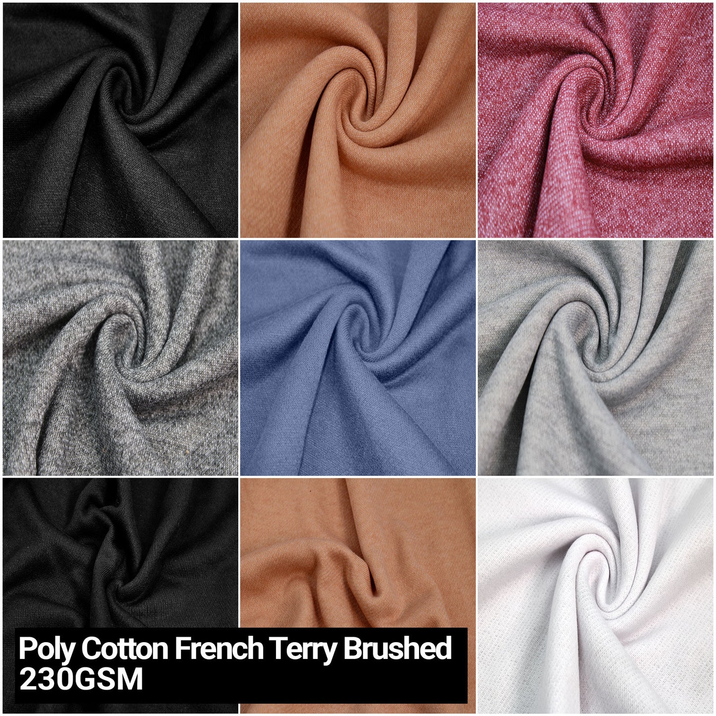 Multicolor for Hoodies, Sweatshirts, Loungewear & DIY Fabric by the Yard - 230 GSM - 59" Wide Poly-Cotton French Terry Brushed, Medium Weight, Non-Stretch, Breathable - SKU 732