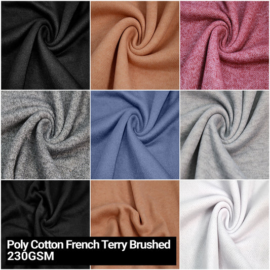 Multicolor for Hoodies, Sweatshirts, Loungewear & DIY Fabric by the Yard - 230 GSM - 59" Wide Poly-Cotton French Terry Brushed,  Medium Weight, Non-Stretch, Breathable - SKU 732