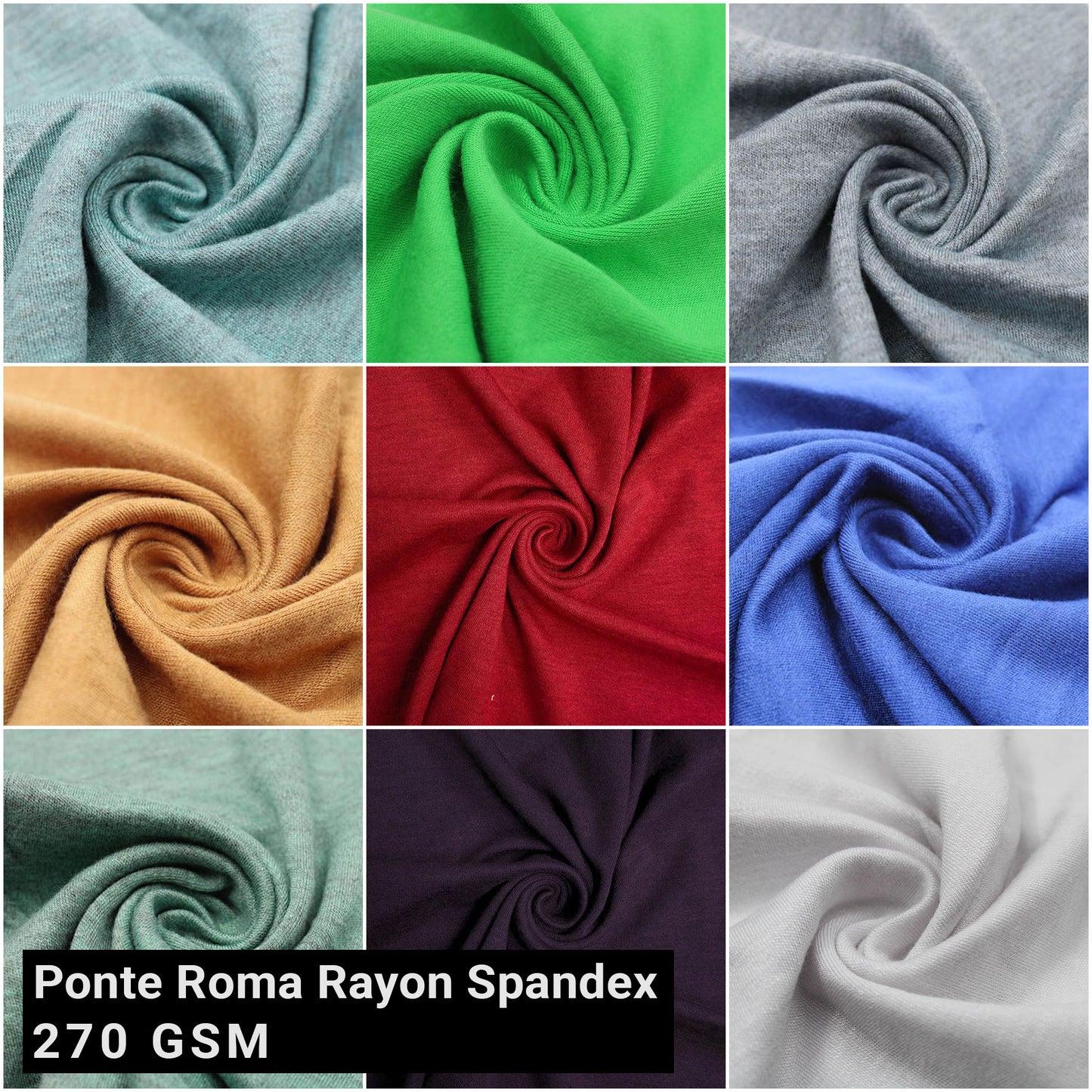 60" Solid Color Ponte Roma Rayon Spandex Fabric by the Yard 270 GSM - Soft Stretch Knit for Sewing and DIY Projects (SKU-738)