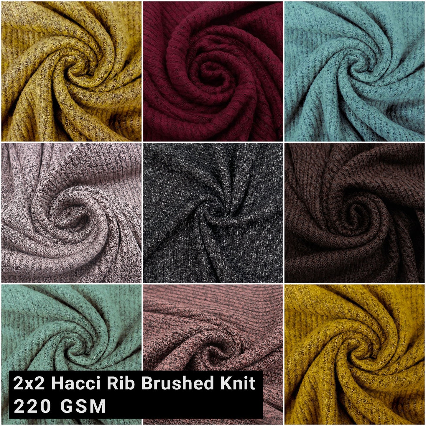 Multicolor Apparel, Headbands, Draperies & DIY Fabric By The Yard (220 GSM) - 60" Wide Rayon Poly Spandex 2x2 Hacci Rib Brushed Knit, 2-Way Stretch Soft & Breathable - SKU 770