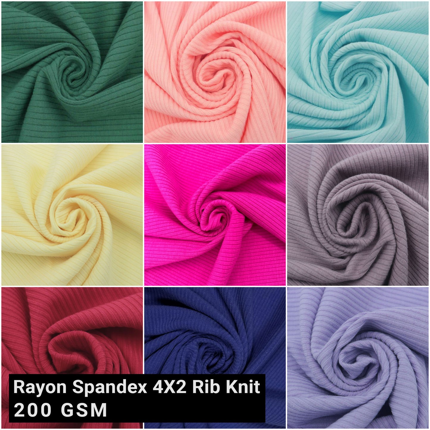 53" Width Polyester Rayon Spandex 4X2 Rib Knit Fabric by the Yard - (SKU-774)