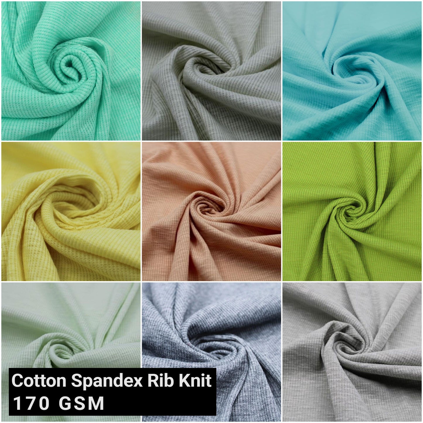 55" Width Solid Color Polyester Cotton Spandex 2X1 Rib Knit Fabric by the Yard - 170 GSM - (SKU-792)