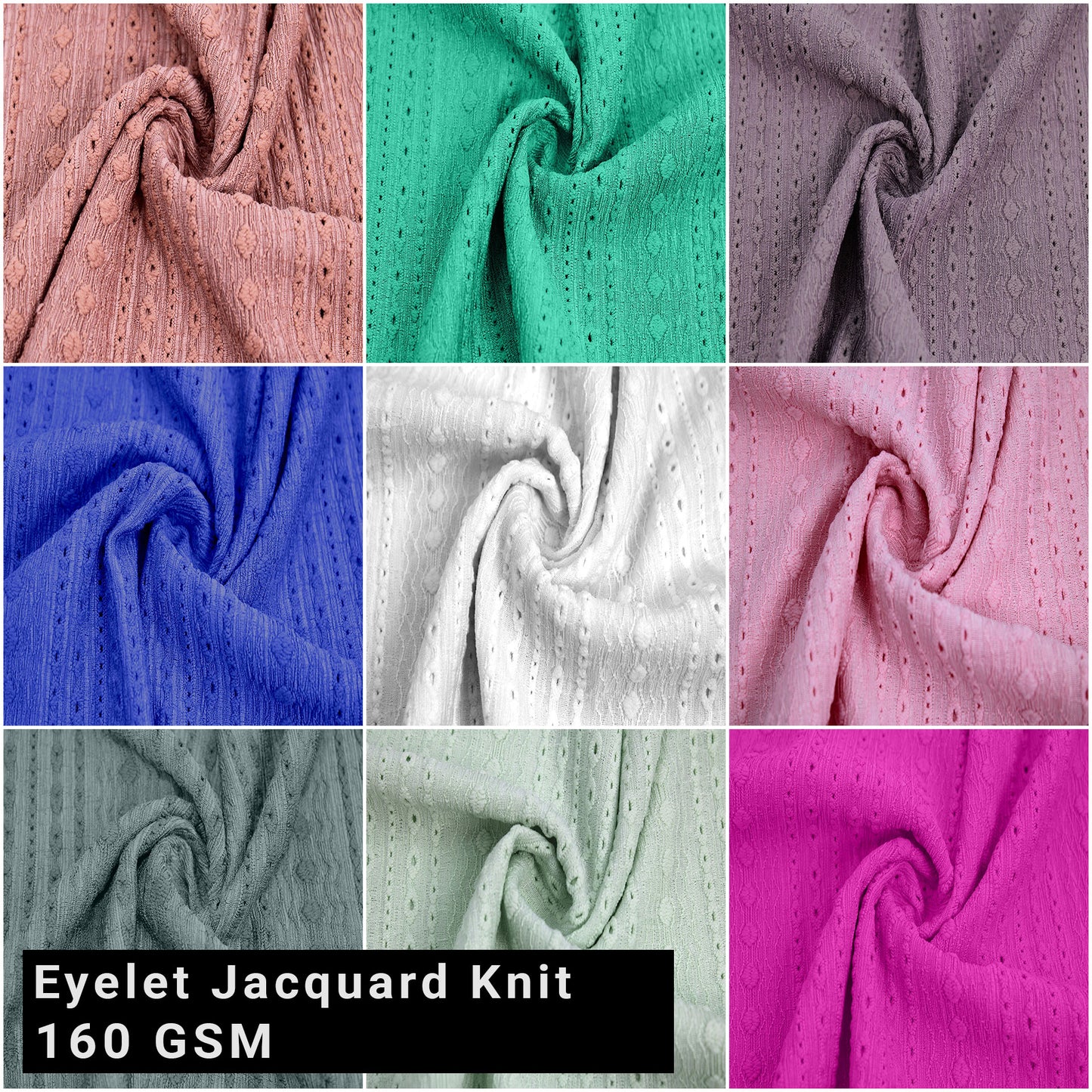 Multicolor Clothing, Sewing, and Craft Projects Fabric by the Yard - 57" Wide Polyester Spandex Stretch Eyelet Design Jacquard Knit - 160 GSM, Lightweight, Soft and Breathable, 2 Way Stretch - (SKU 845)