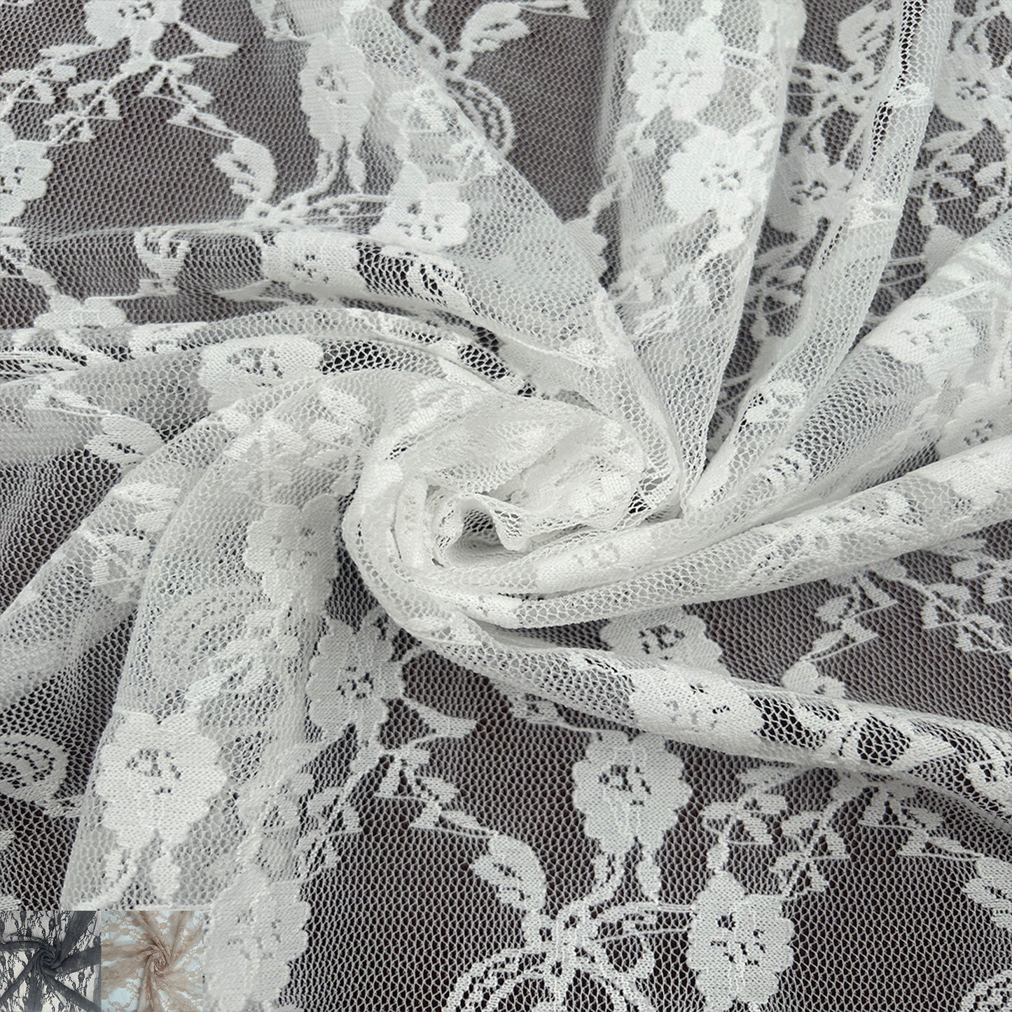 60" Nylon Spandex Lace Floral Pattern, Soft & Breathable Fabric by the Yard - 88GSM, Lightweight, 4-Way Stretch - Ideal for Clothing, Lingerie & Bridal Gowns-(SKU-864)