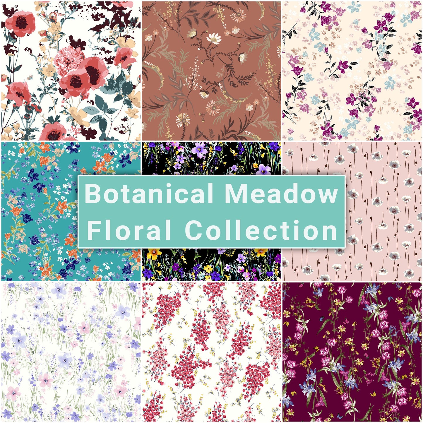 Printed Floral Botanical Meadow - Floral Fabric Collection