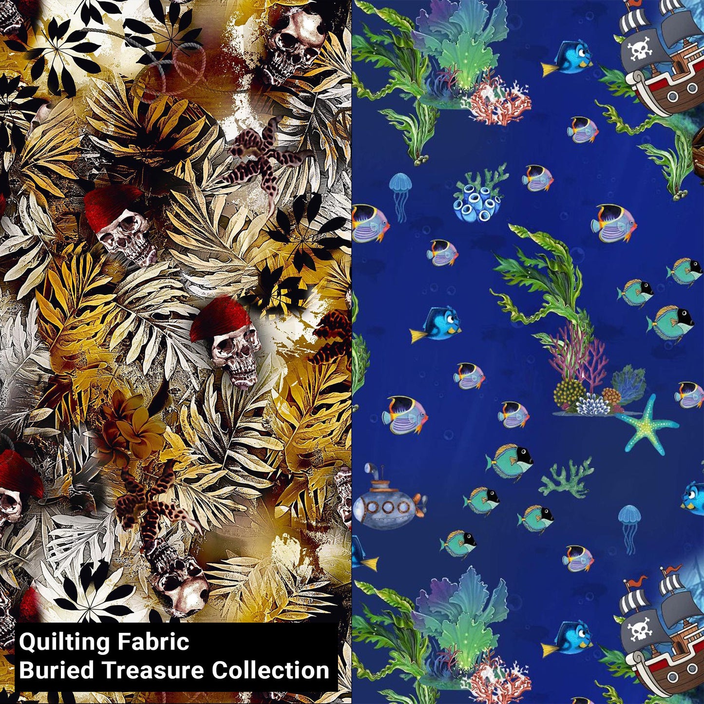 44" Wide 100% Cotton No Stretch Quilting Fabric-Printed Designs for Sewing, Clothing, Crafts, Accessories, Home Decor, and DIY Projects (Quilting Fabric-Buried Treasure Collection)