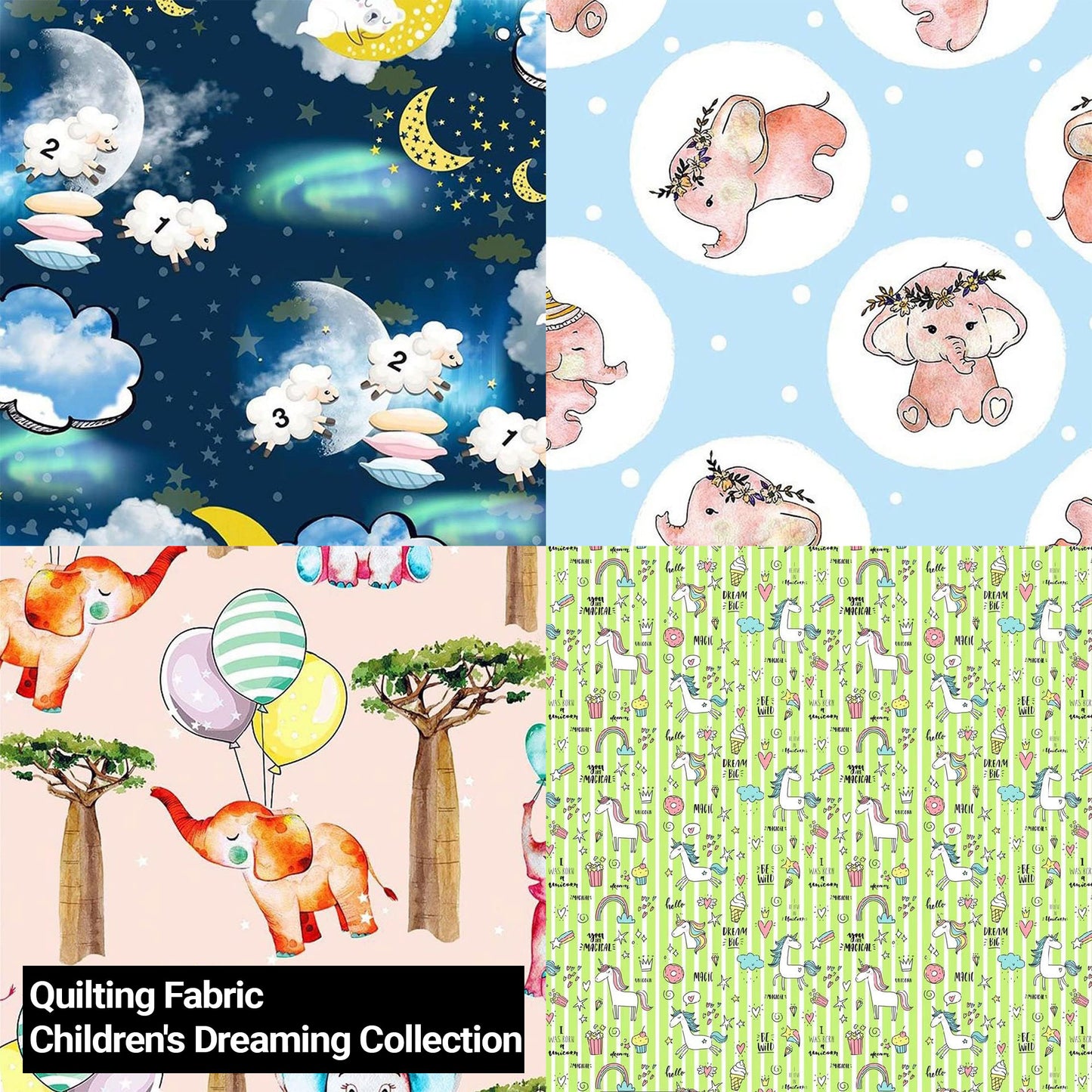 44" Wide 100% Cotton No Stretch Quilting Fabric-Printed Designs for Sewing, Clothing, Crafts, Accessories, Home Decor, and DIY Projects (Quilting Fabric- Children's Dreaming Collection)