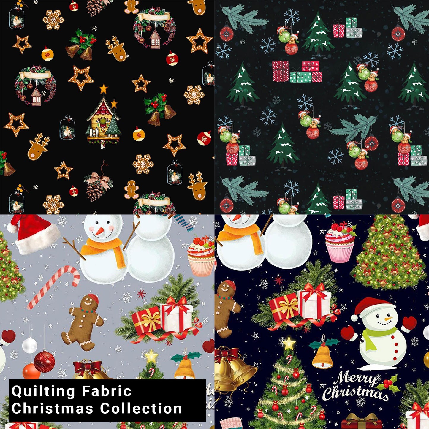 44" Wide 100% Cotton No Stretch Quilting Fabric-Printed Designs for Sewing, Clothing, Crafts, Accessories, Home Decor, and DIY Projects (Quilting Fabric-Christmas Collection)