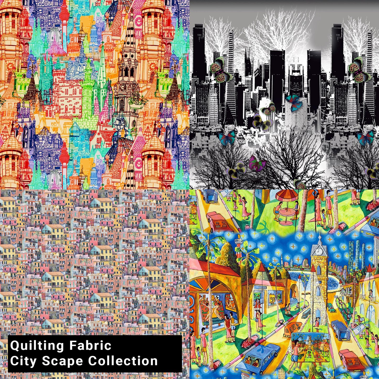 44" Wide 100% Cotton No Stretch Quilting Fabric-Printed Designs for Sewing, Clothing, Crafts, Accessories, Home Decor, and DIY Projects (Quilting Fabric- City Scape Collection)