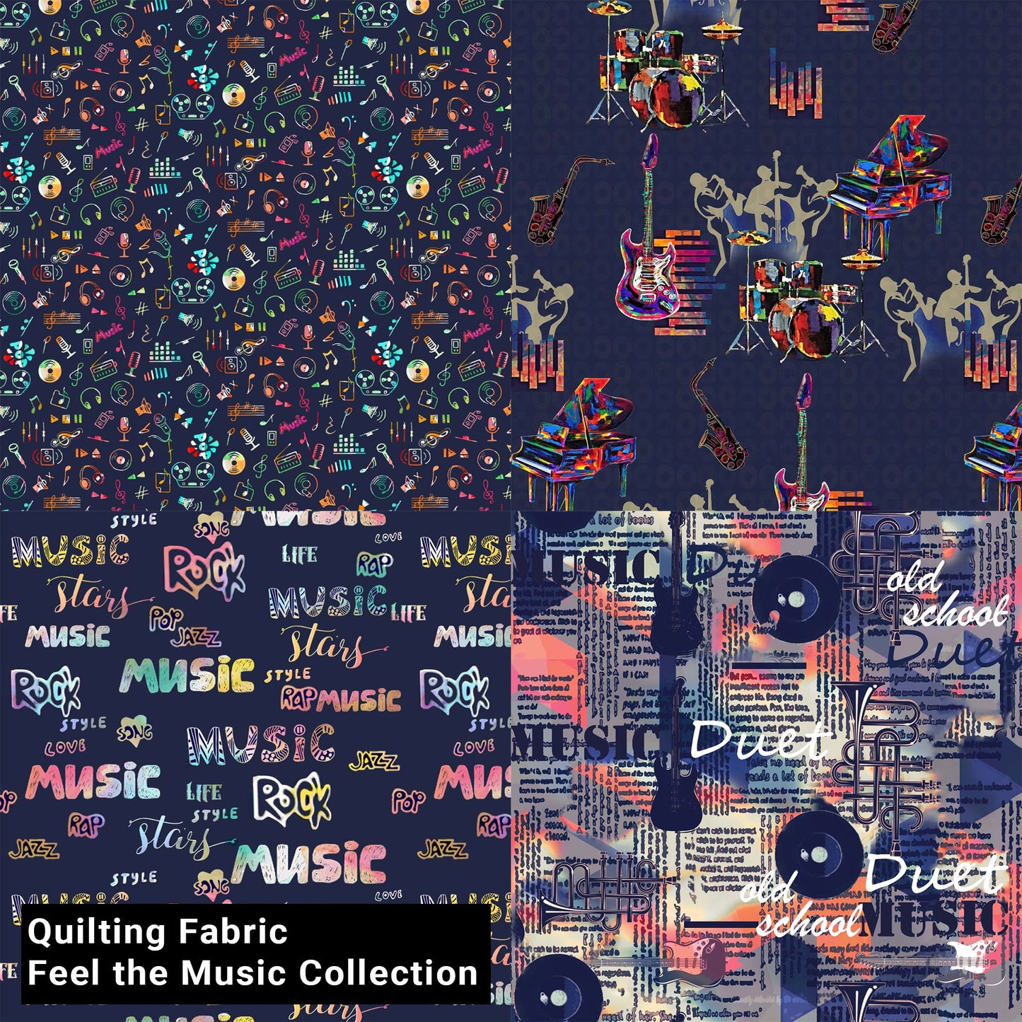 44" Wide 100% Cotton No Stretch Quilting Fabric-Printed Designs for Sewing, Clothing, Crafts, Accessories, Home Decor, and DIY Projects (Quilting Fabric- Feel the Music Collection)