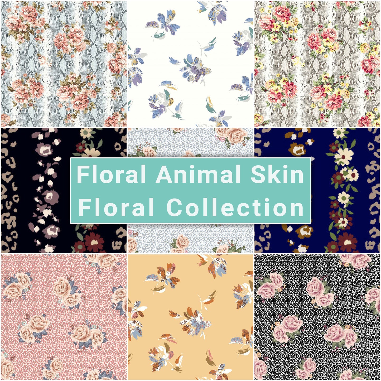 Printed Floral Animal Skin - Floral Fabric Collection