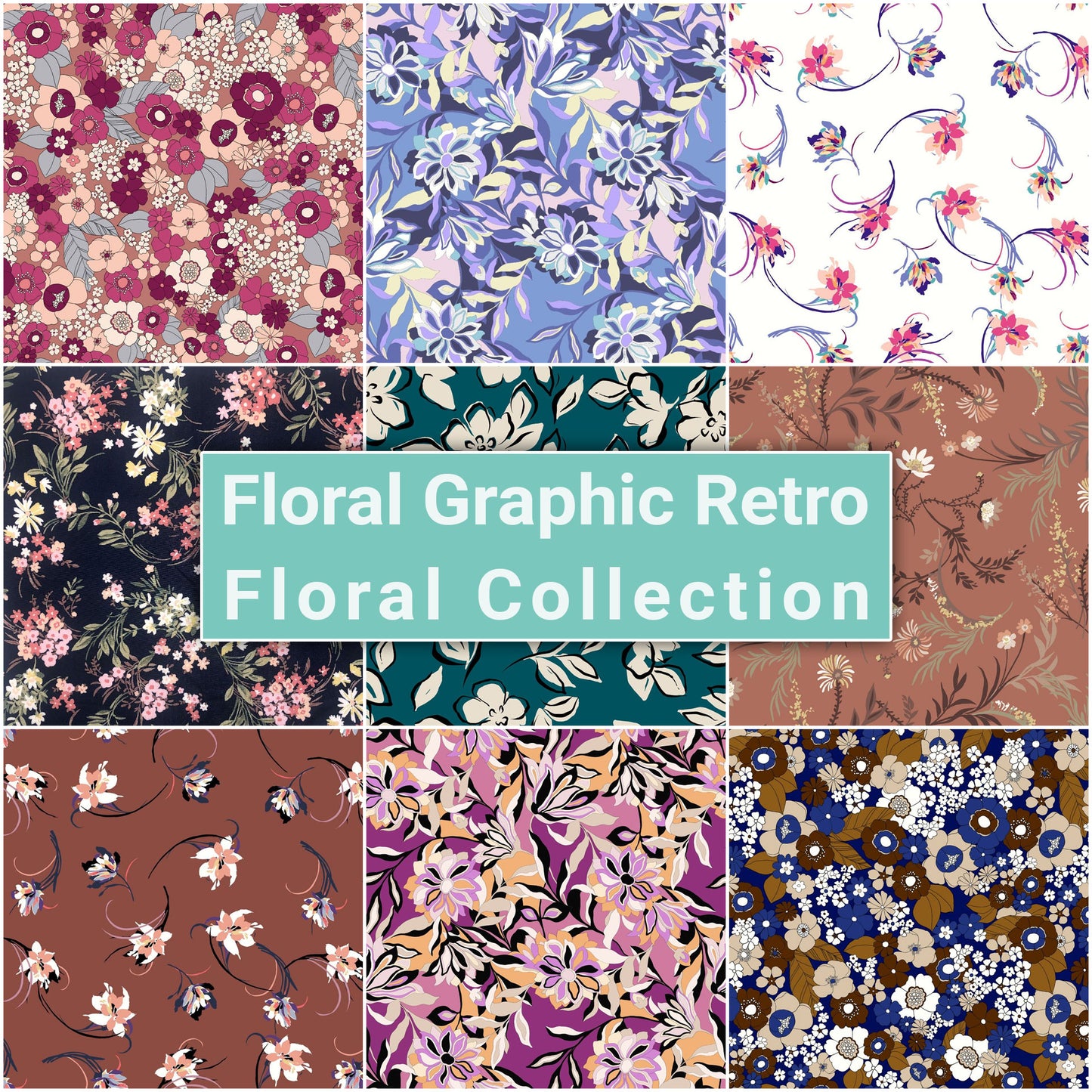 Printed Floral Graphic Retro - Floral Fabric Collection
