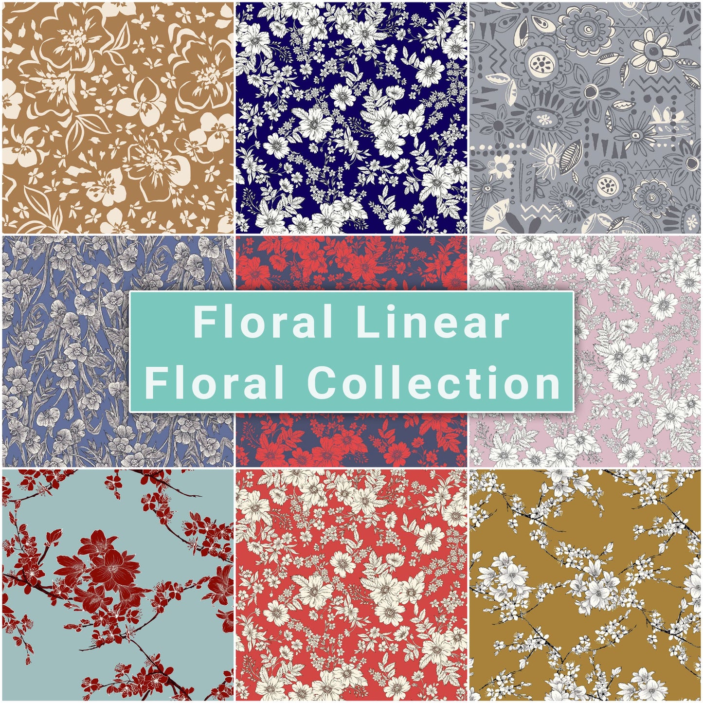 Printed Floral Linear - Floral Fabric Collection