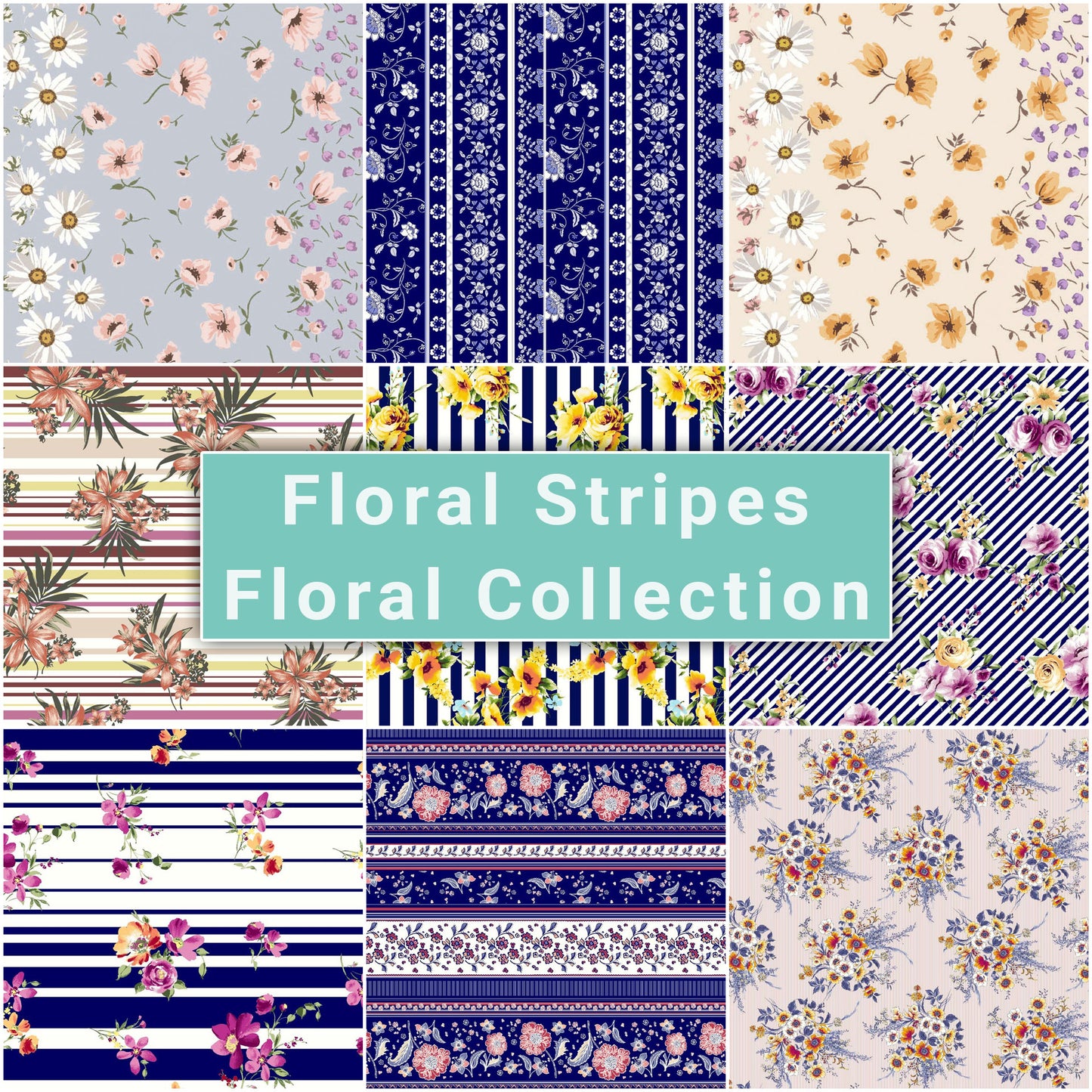 Printed Floral Stripes - Floral Fabric Collection
