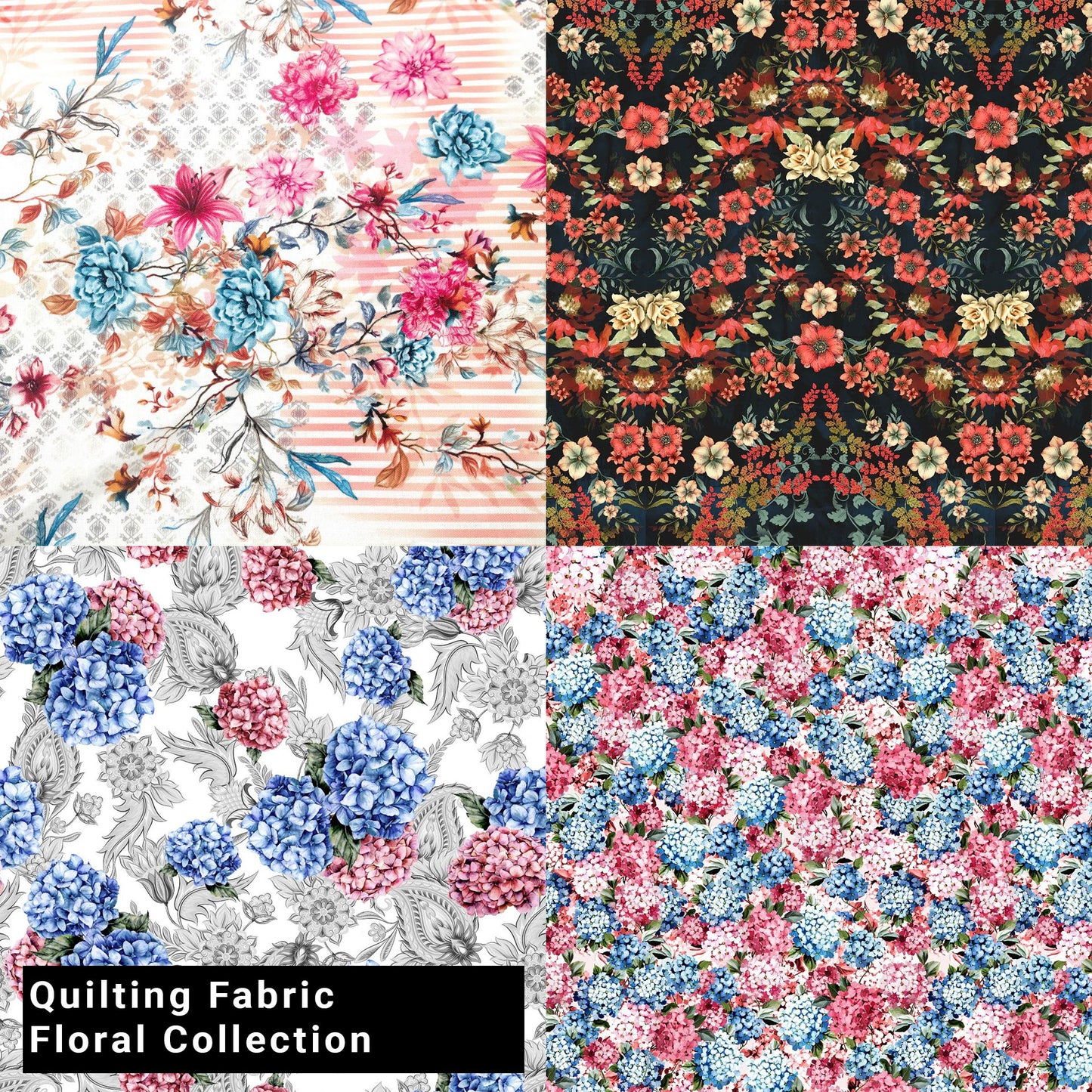 44" Wide 100% Cotton No Stretch Quilting Fabric-Printed Designs for Sewing, Clothing, Crafts, Accessories, Home Decor, and DIY Projects (Quilting Fabric- Floral Collection)