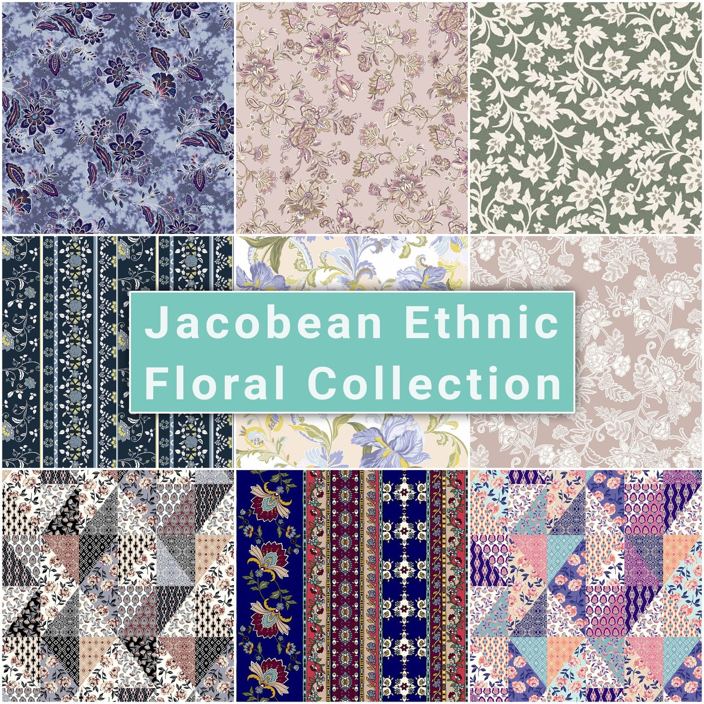 Printed Floral Jacobean Ethnic - Floral Fabric Collection