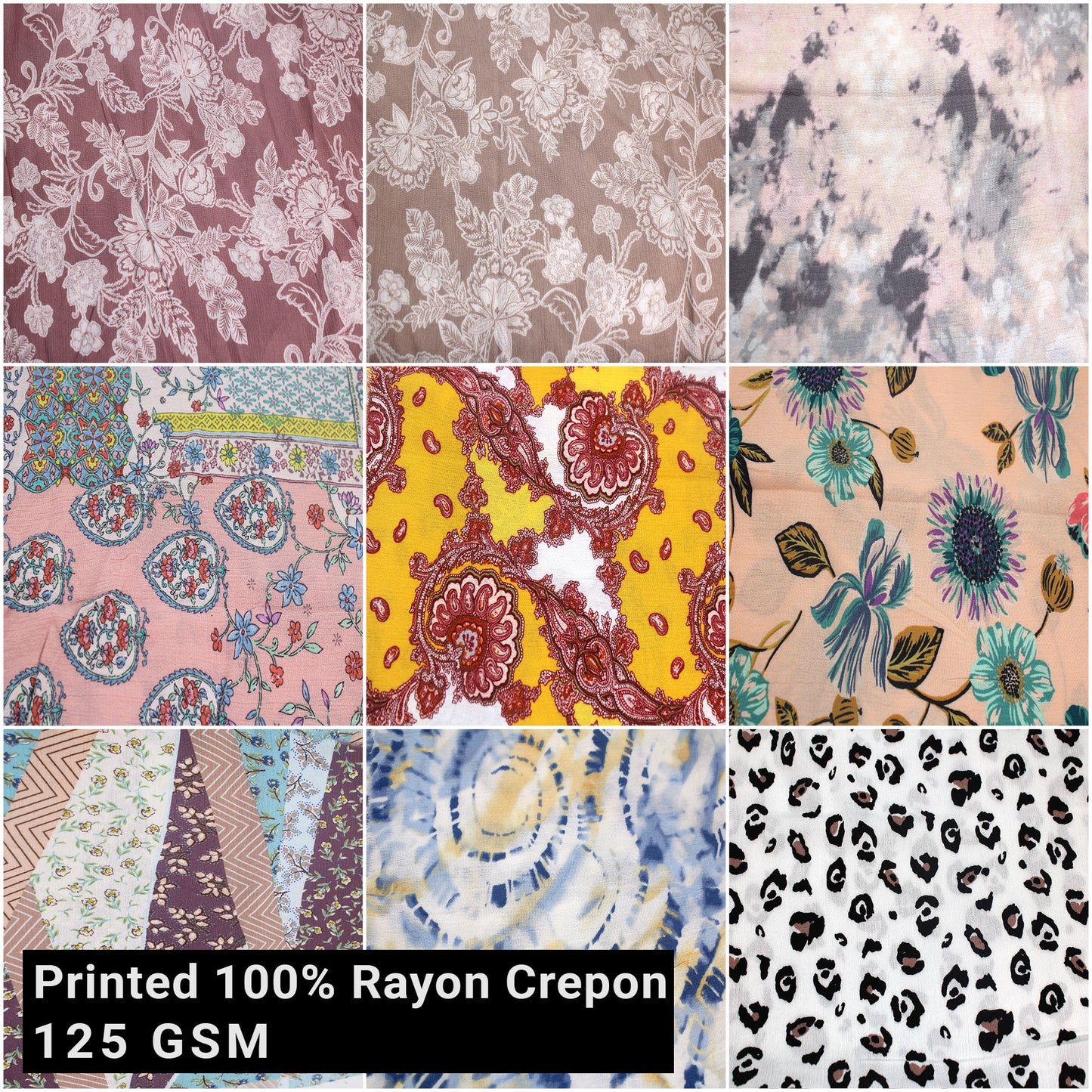 49" Printed 100% Rayon Crepon Fabric by the Yard - Non-Stretched, 125 GSM - Lightweight, Soft, & Breathable Material for Dresses, Scarves & Sewing Projects (SKU-636)