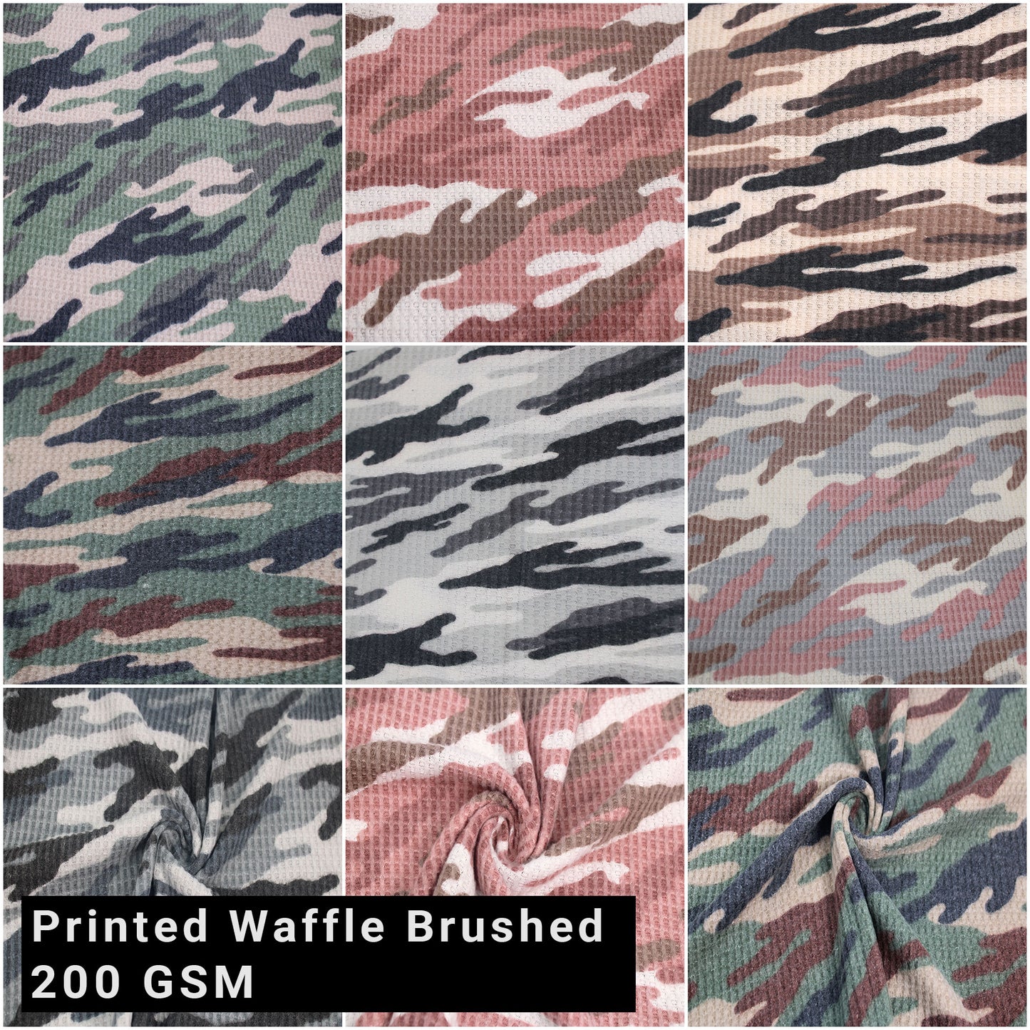 Multicolor 60" Printed Poly Rayon Spandex Waffle Brush Knit Fabric - SKU 779
