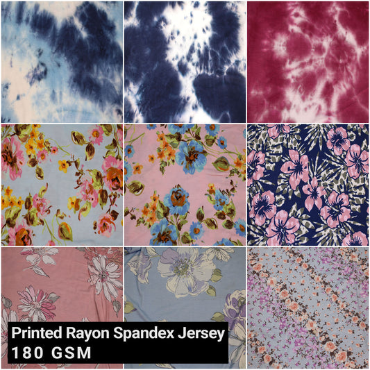 Multicolor 60" Printed Rayon Spandex Jersey Knit Fabric SKU HVY-RSJ