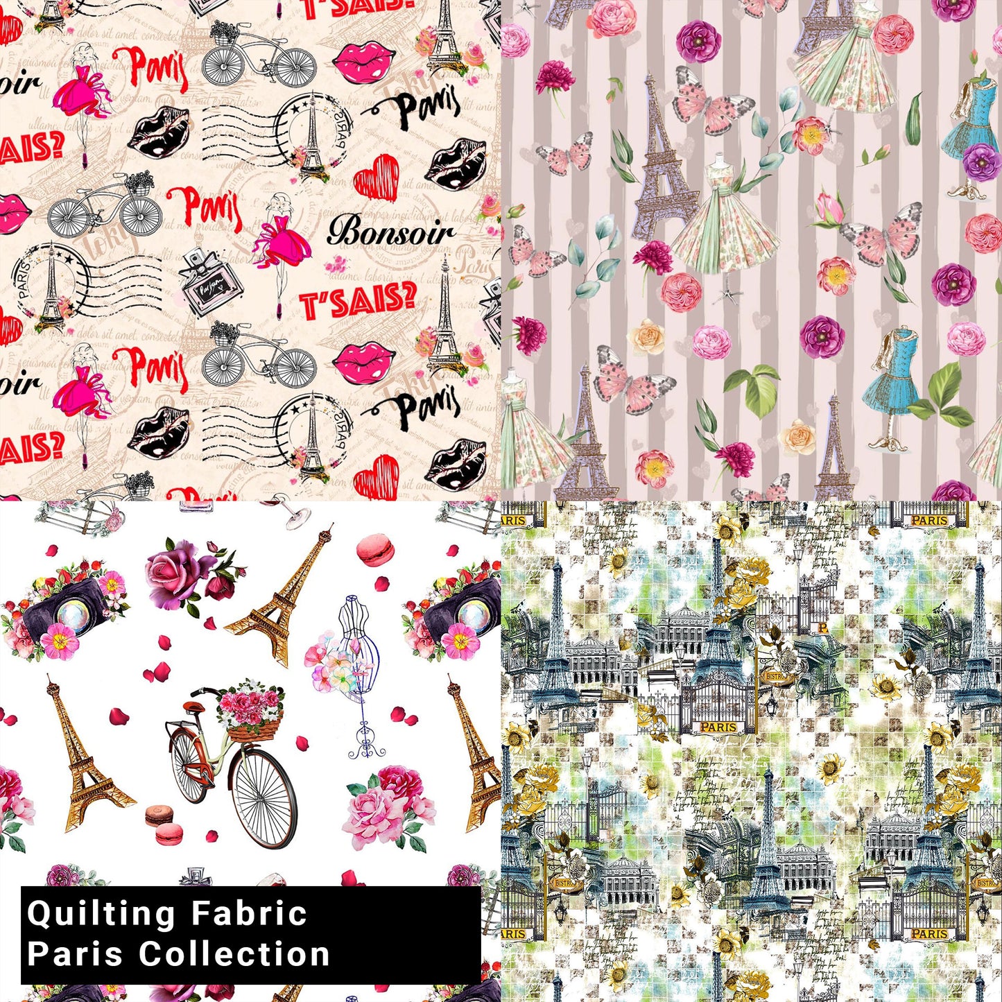 44" Wide 100% Cotton No Stretch Quilting Fabric-Printed Designs for Sewing, Clothing, Crafts, Accessories, Home Decor, and DIY Projects (Quilting Fabric- Paris Collection)