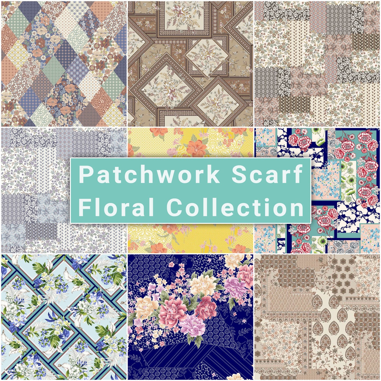 Printed Floral Patchwork Scarf - Floral Fabric Collection