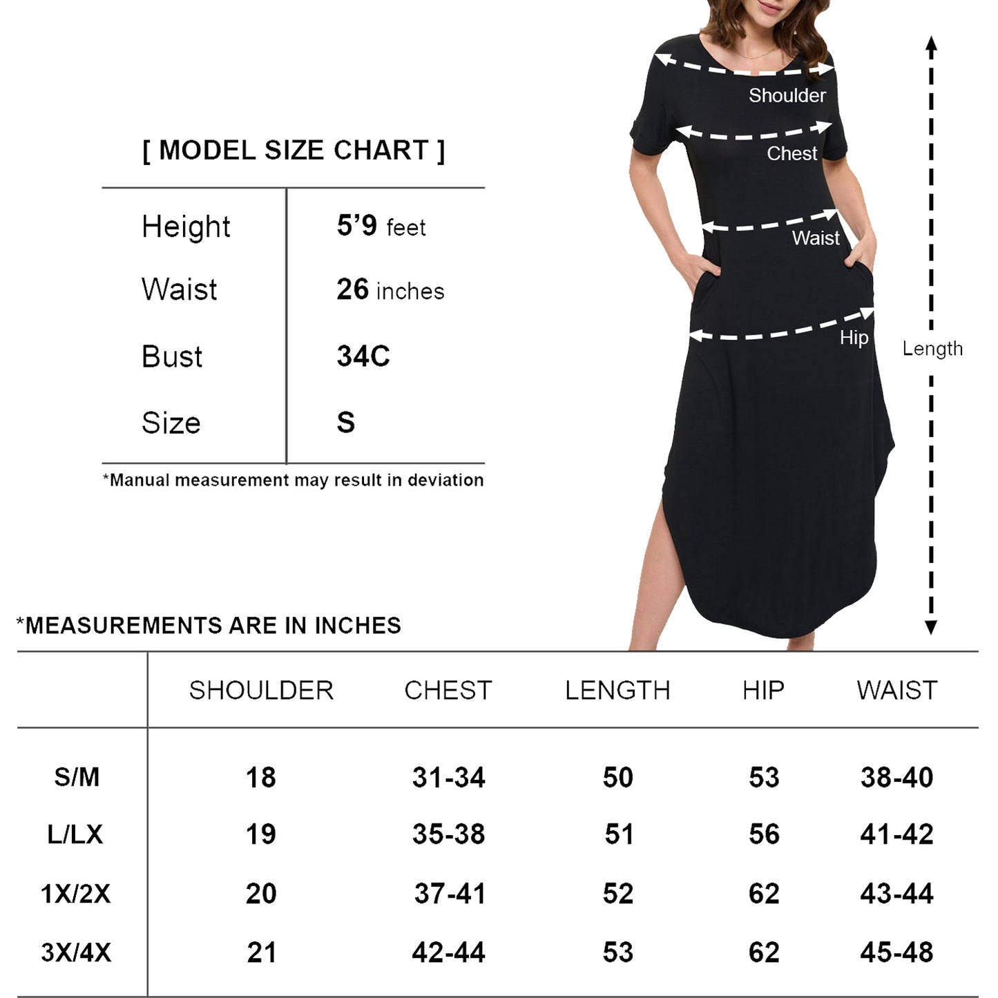 "Women's Rayon Stretch Short Sleeve Long Dress Round Neck with Side Pockets for Summer/Casual Dresses "