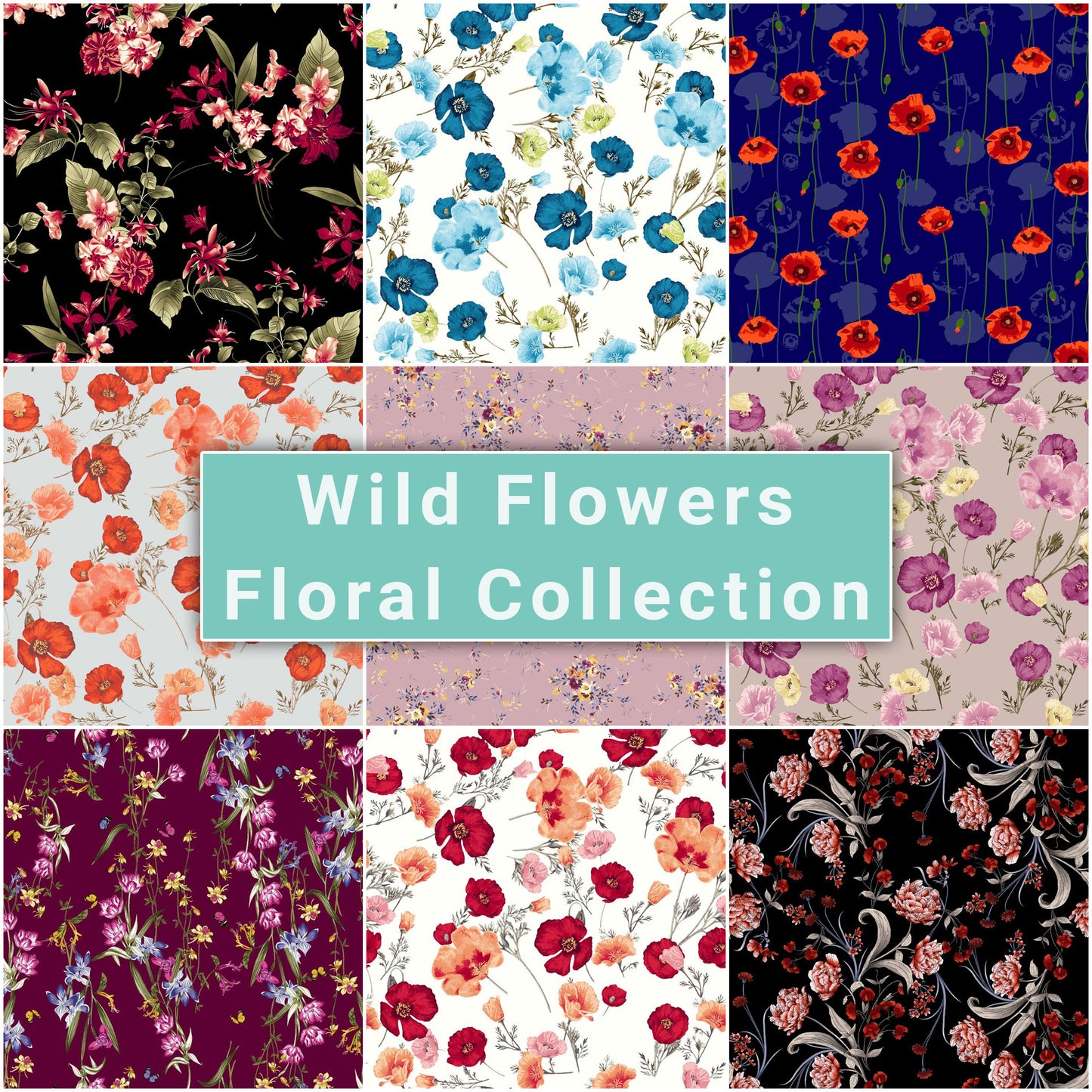 Printed Wild Flowers - Floral Fabric Collection