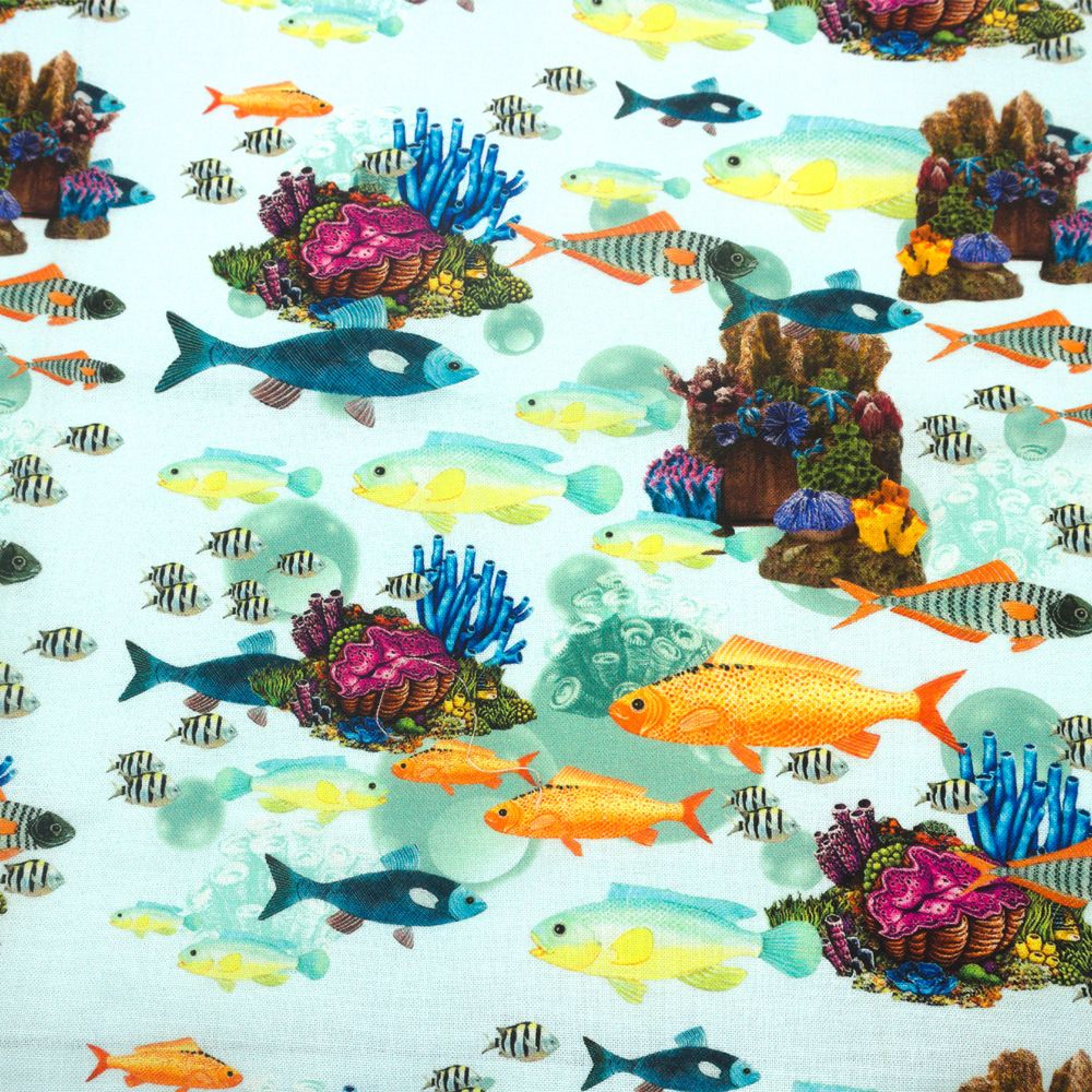 44" Wide 100% Cotton No Stretch Quilting Fabric-Printed Designs for Sewing, Clothing, Crafts, Accessories, Home Decor,  and DIY Projects (Quilting Fabric- Under Water Collection)