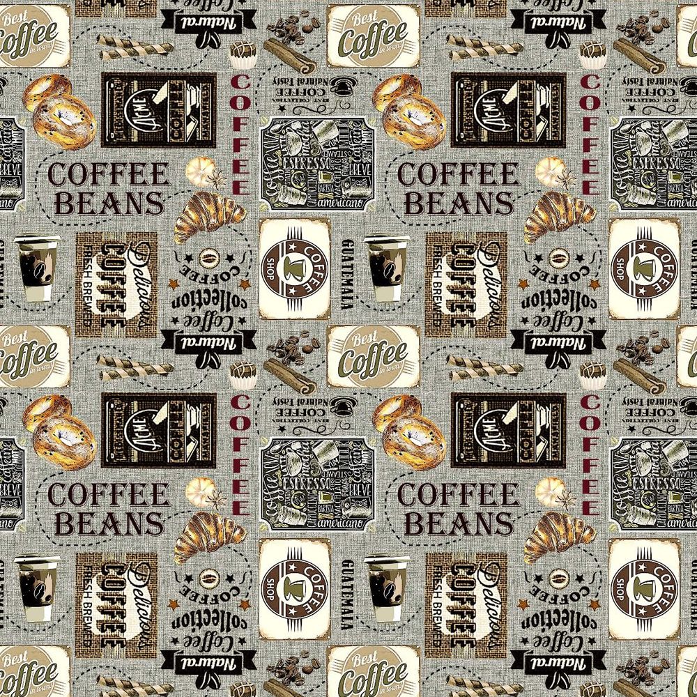 44" Wide 100% Cotton No Stretch Quilting Fabric-Printed Designs for Sewing, Clothing, Crafts, Accessories, Home Decor,  and DIY Projects (Quilting Fabric- Coffee Shop Collection)