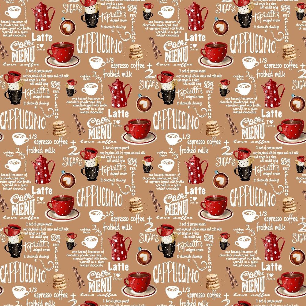 44" Wide 100% Cotton No Stretch Quilting Fabric-Printed Designs for Sewing, Clothing, Crafts, Accessories, Home Decor,  and DIY Projects (Quilting Fabric- Coffee Shop Collection)