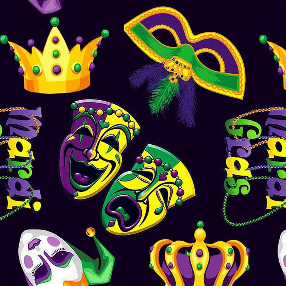 44" Wide 100% Cotton No Stretch Quilting Fabric-Printed Designs for Sewing, Clothing, Crafts, Accessories, Home Decor, and DIY Projects (Quilting Fabric- Mardi Gras Collection)