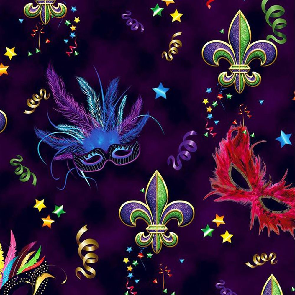 44" Wide 100% Cotton No Stretch Quilting Fabric-Printed Designs for Sewing, Clothing, Crafts, Accessories, Home Decor, and DIY Projects (Quilting Fabric- Mardi Gras Collection)
