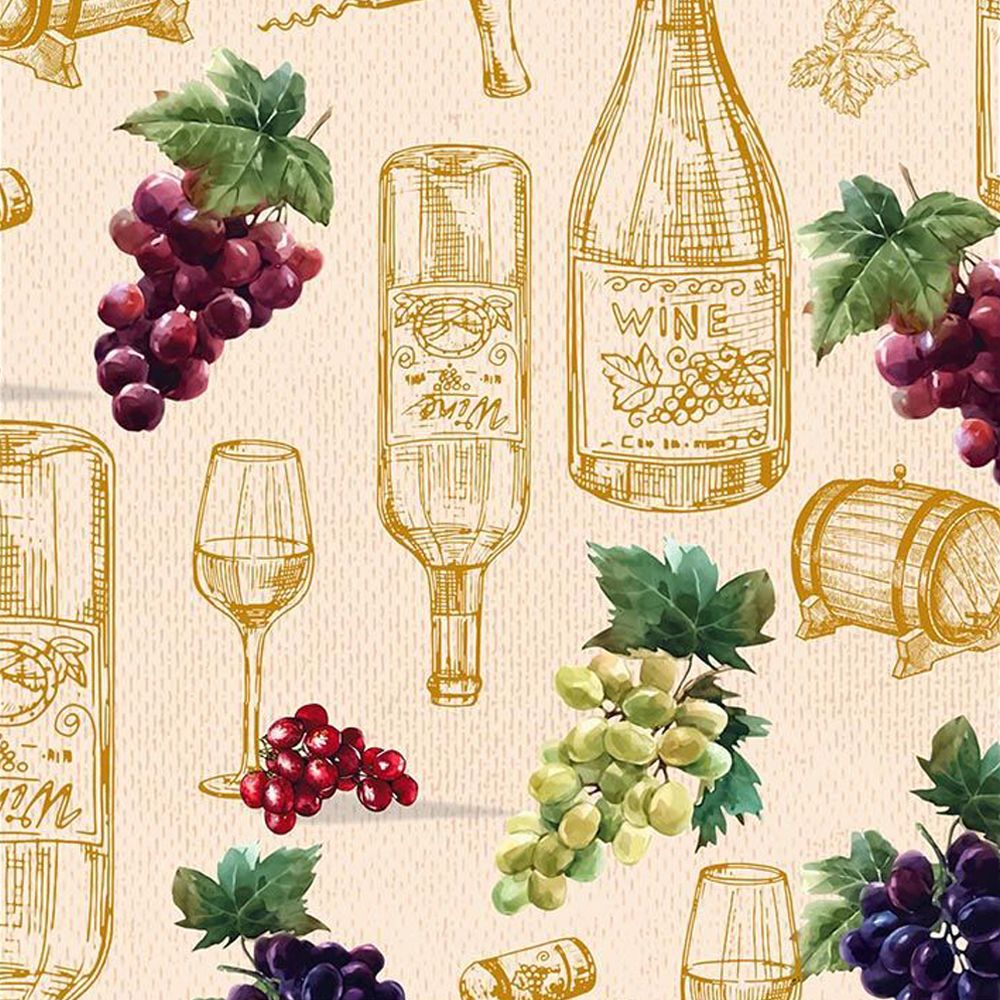 44" Wide 100% Cotton No Stretch Quilting Fabric-Printed Designs for Sewing, Clothing, Crafts, Accessories, Home Decor, and DIY Projects (Quilting Fabric- Wine and Dine Collection)