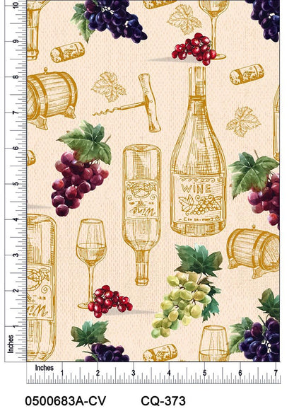 44" Wide 100% Cotton No Stretch Quilting Fabric-Printed Designs for Sewing, Clothing, Crafts, Accessories, Home Decor,  and DIY Projects (Quilting Fabric- Wine and Dine Collection)