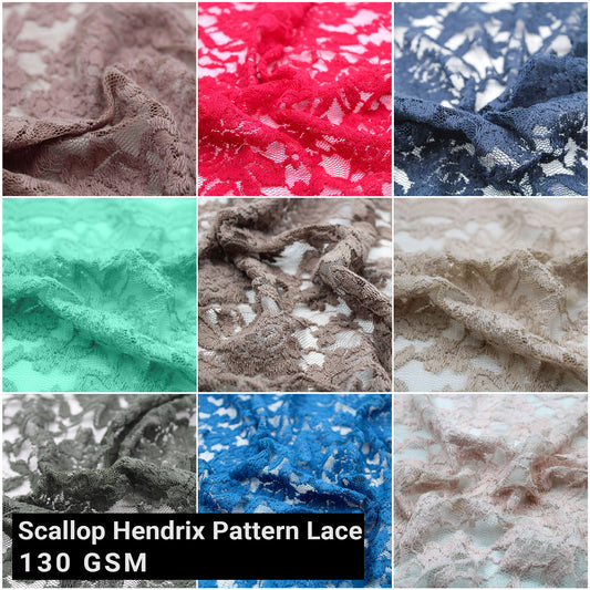 58" High Quality Lace Fabric Cotton Nylon Spandex Blend Scallop Hendrix Pattern 130gsm - By the Yard - (SKU-282)